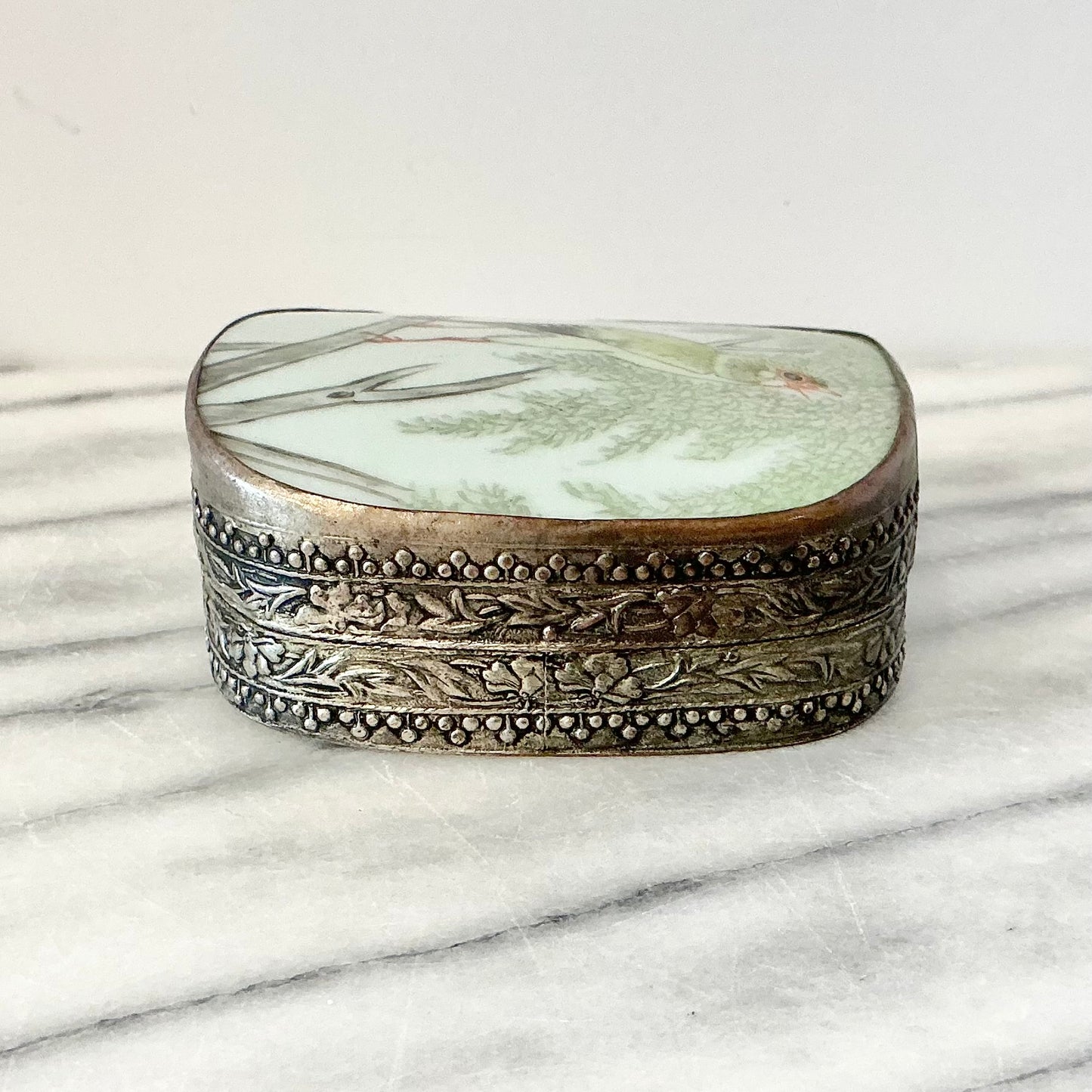 Vintage Porcelain Shard Box with Bird