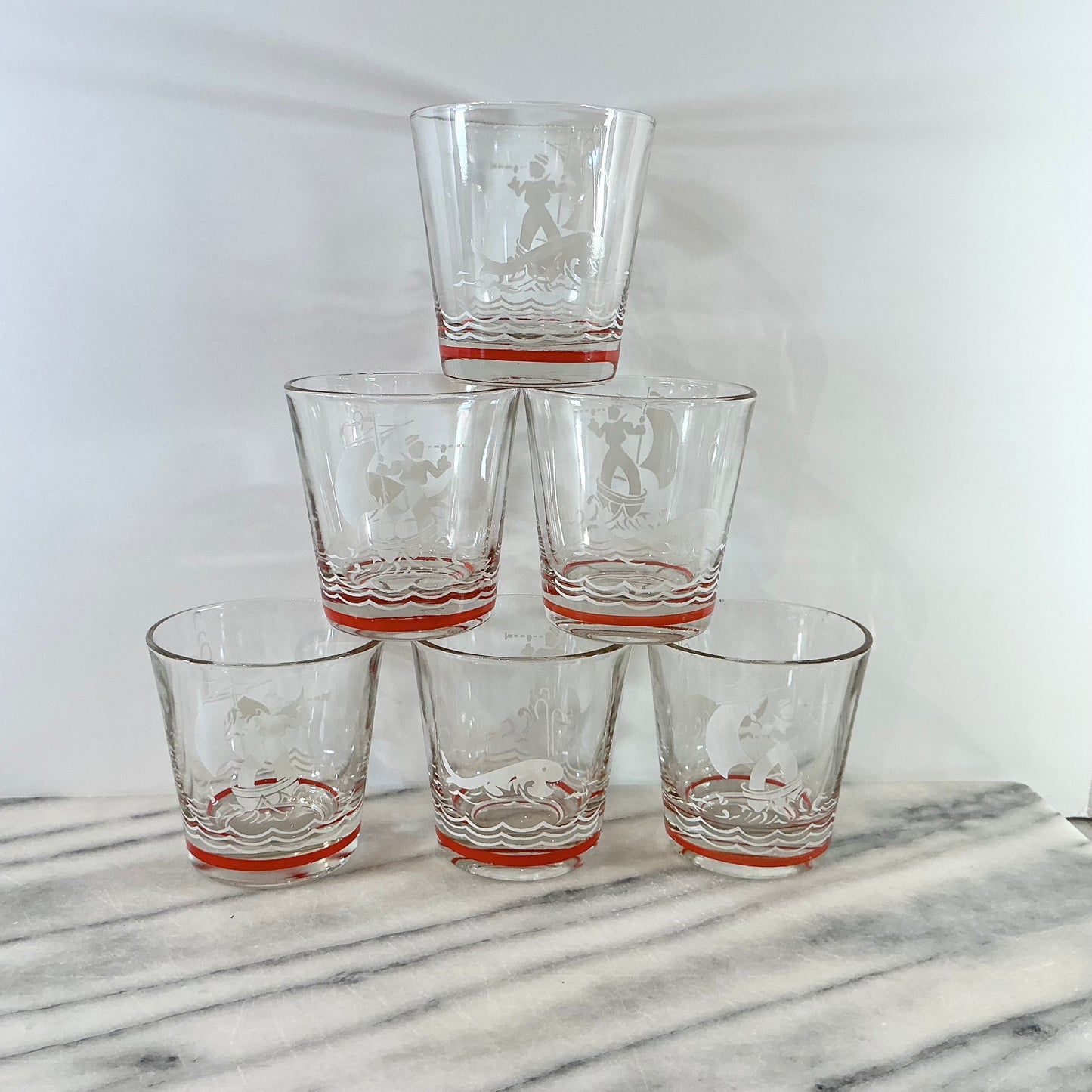 S/6 Vintage Nautical Glasses