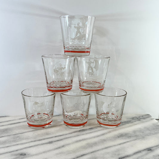 S/6 Vintage Nautical Glasses