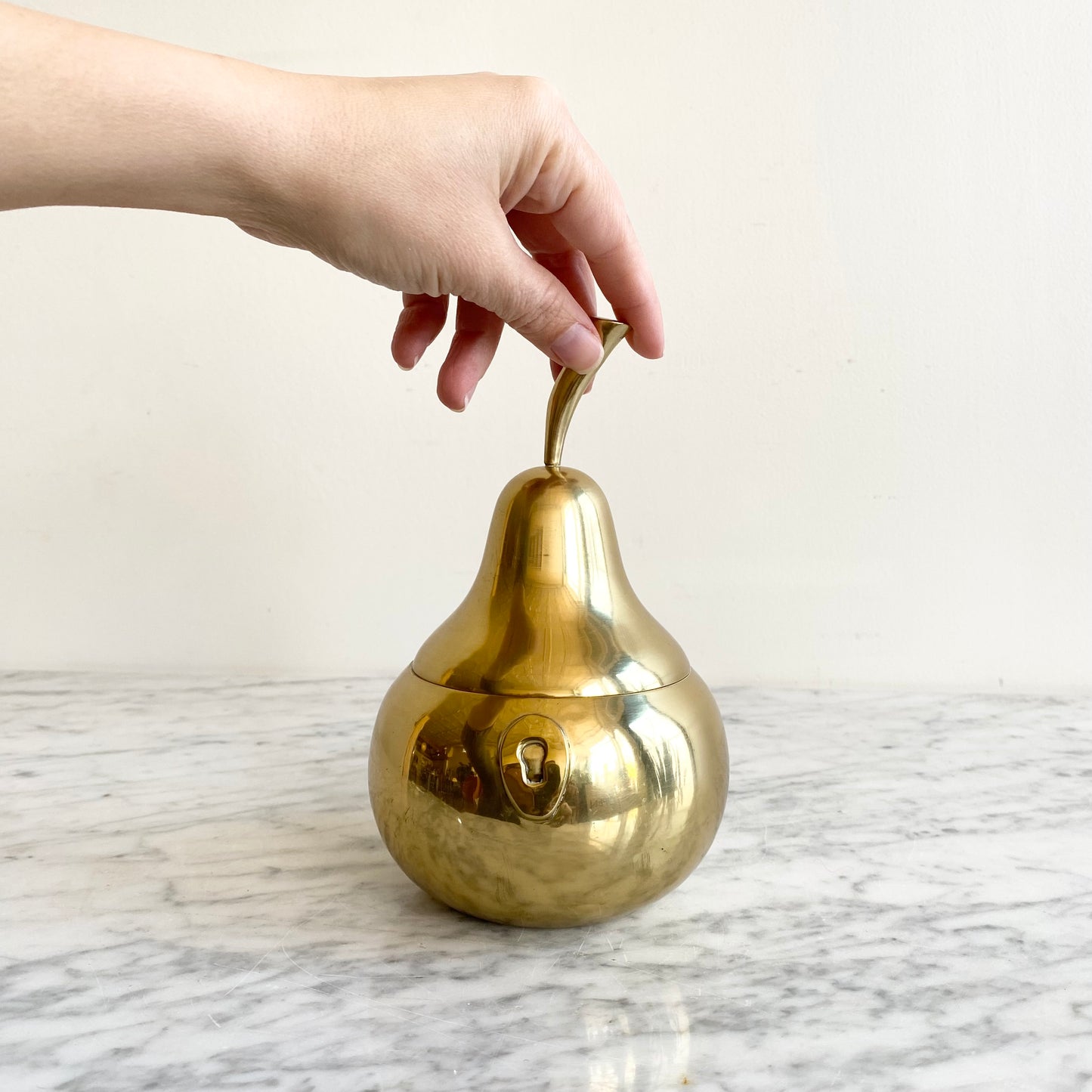 Large Vintage Brass Pear Container