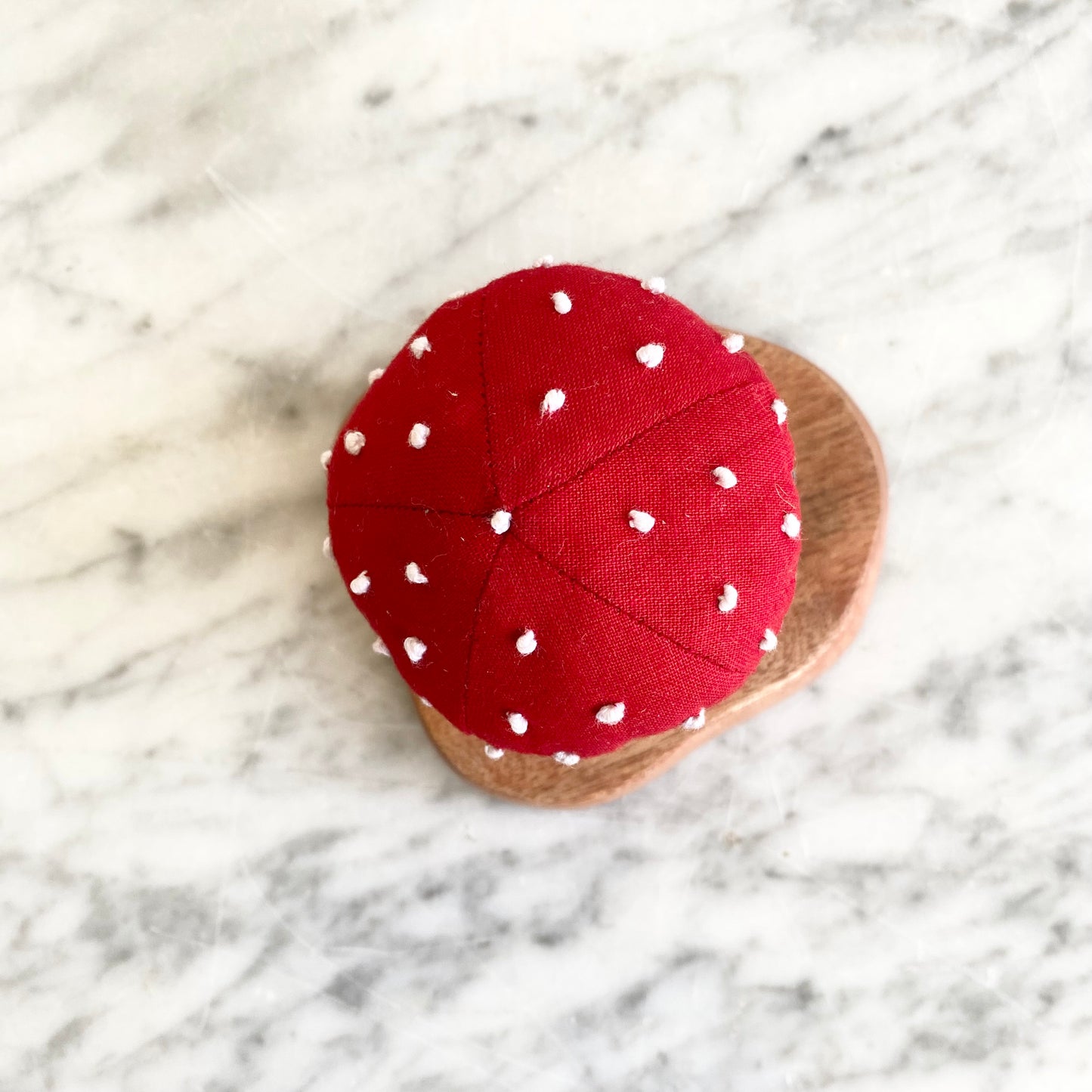 Plush Mushroom on Wooden Stand