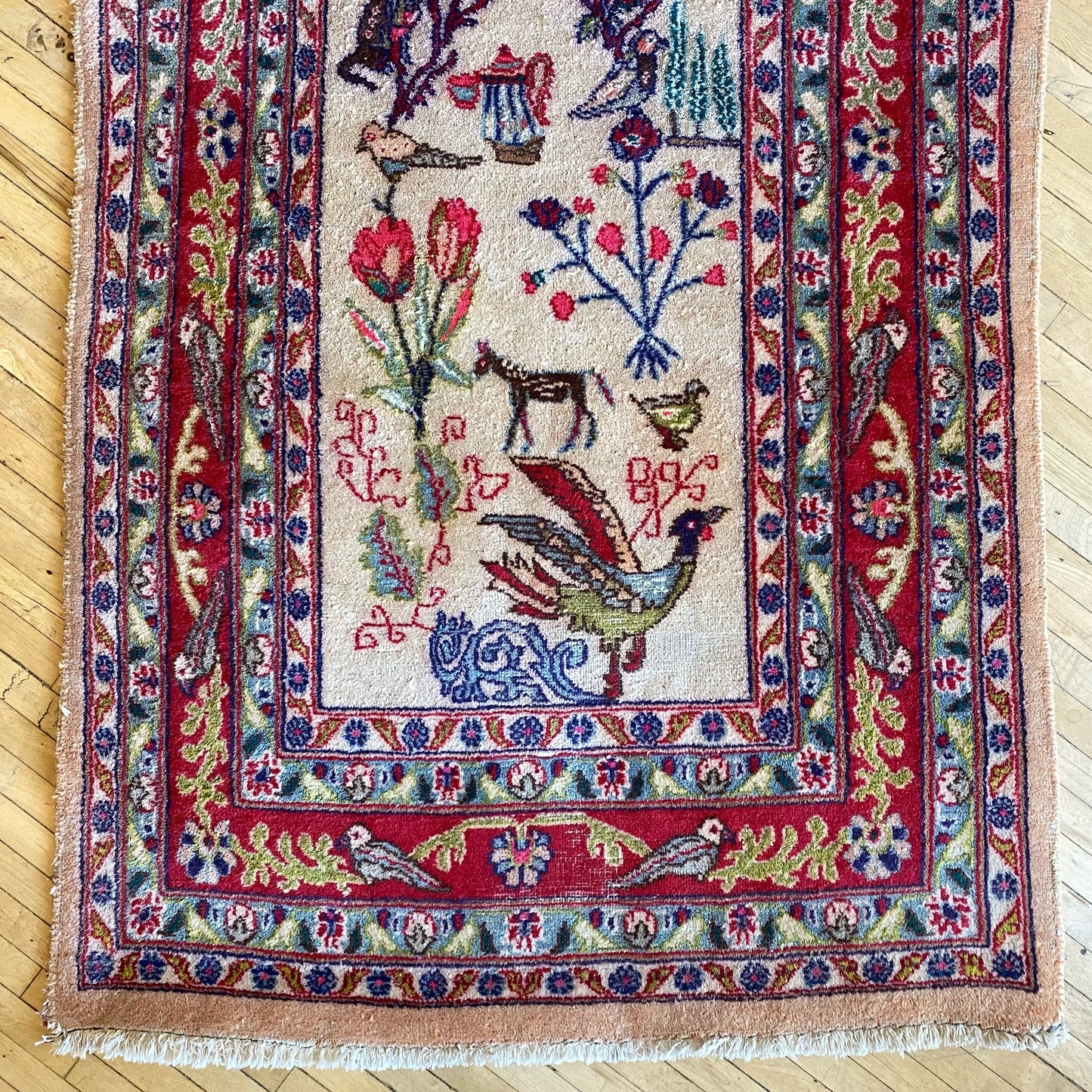 Vintage Hand-knotted Rug with Plants + Animals (3.4 x 5.7)