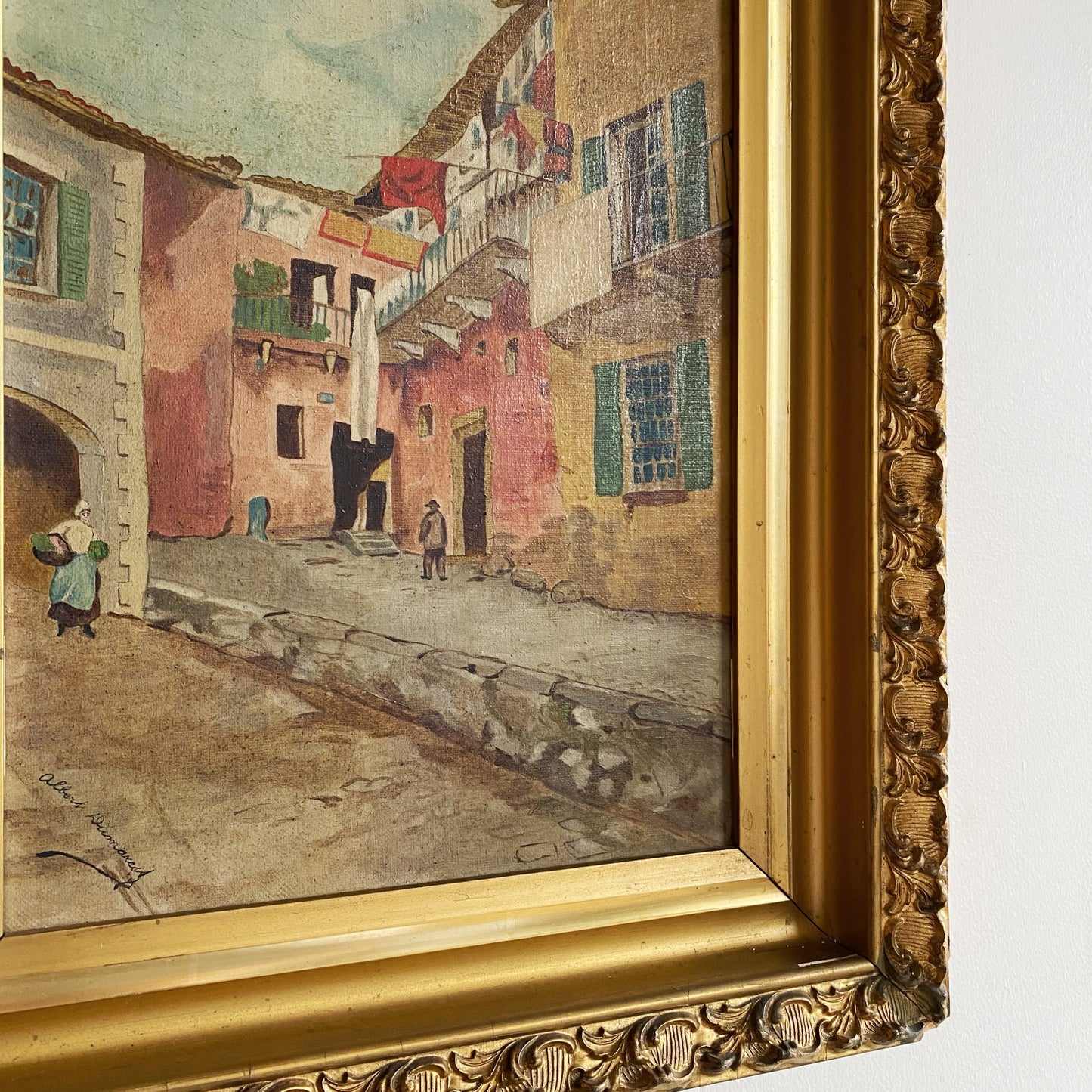 Antique Original Street Scene Painting