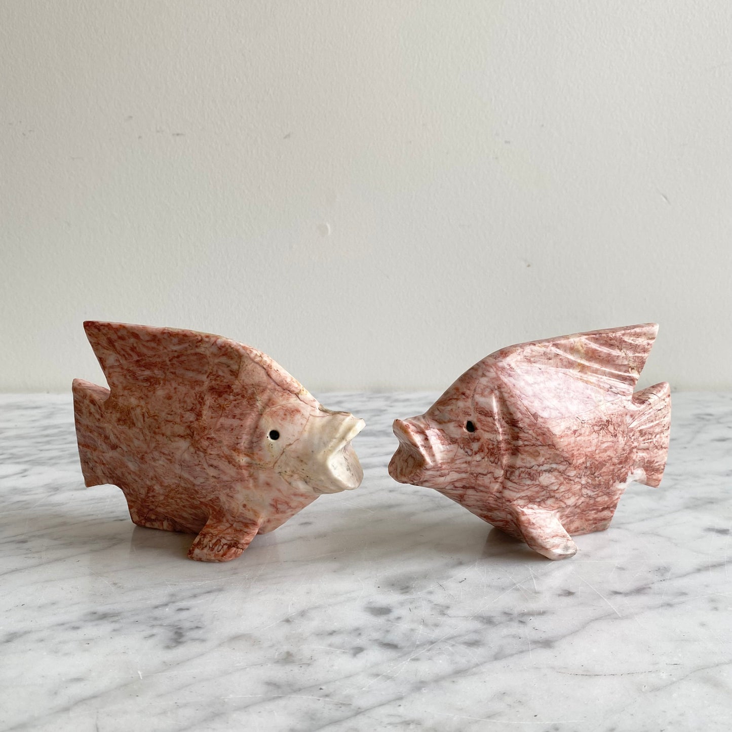 Pair of Vintage Pink Marble Fish