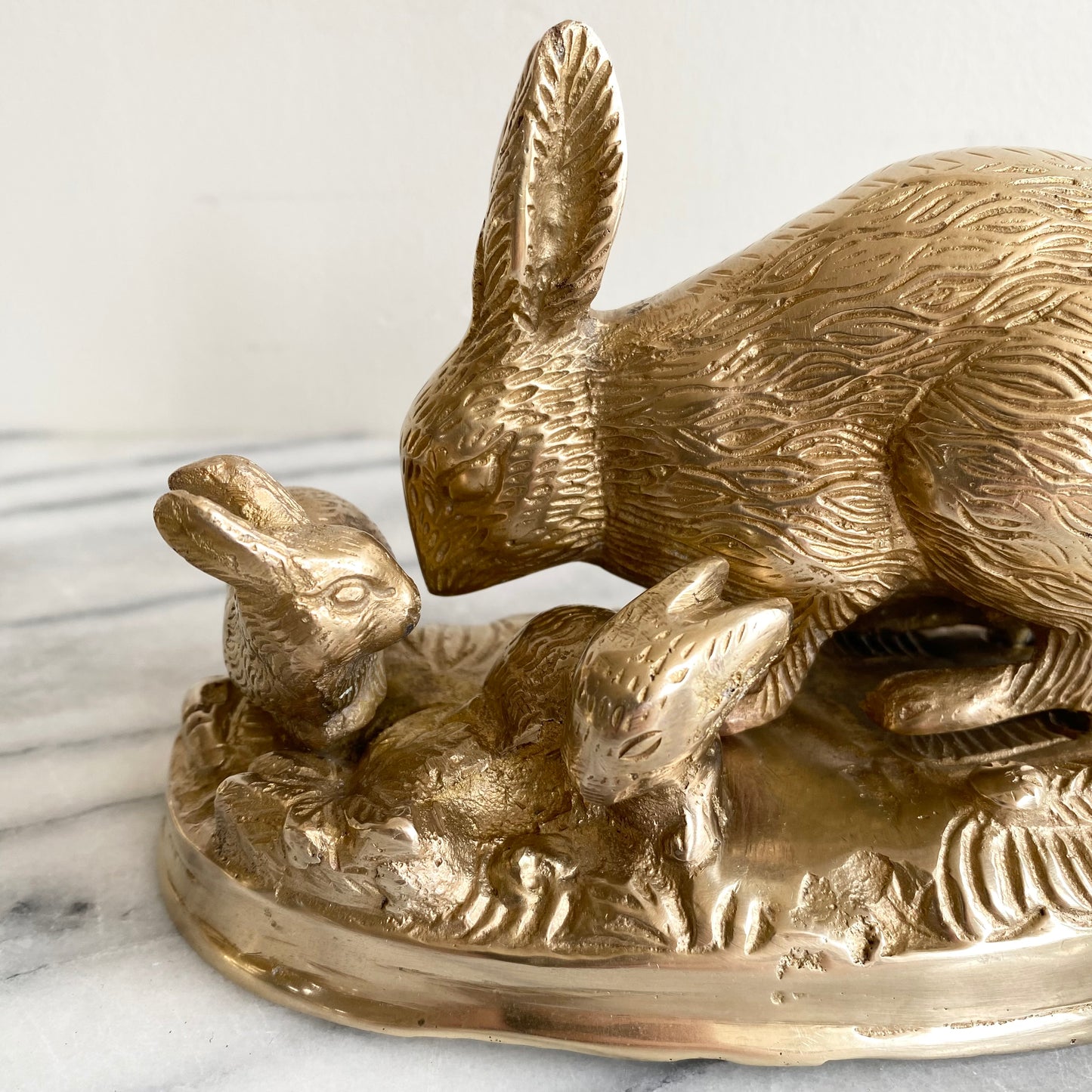 Vintage Brass Rabbit Family, Mama with Babies