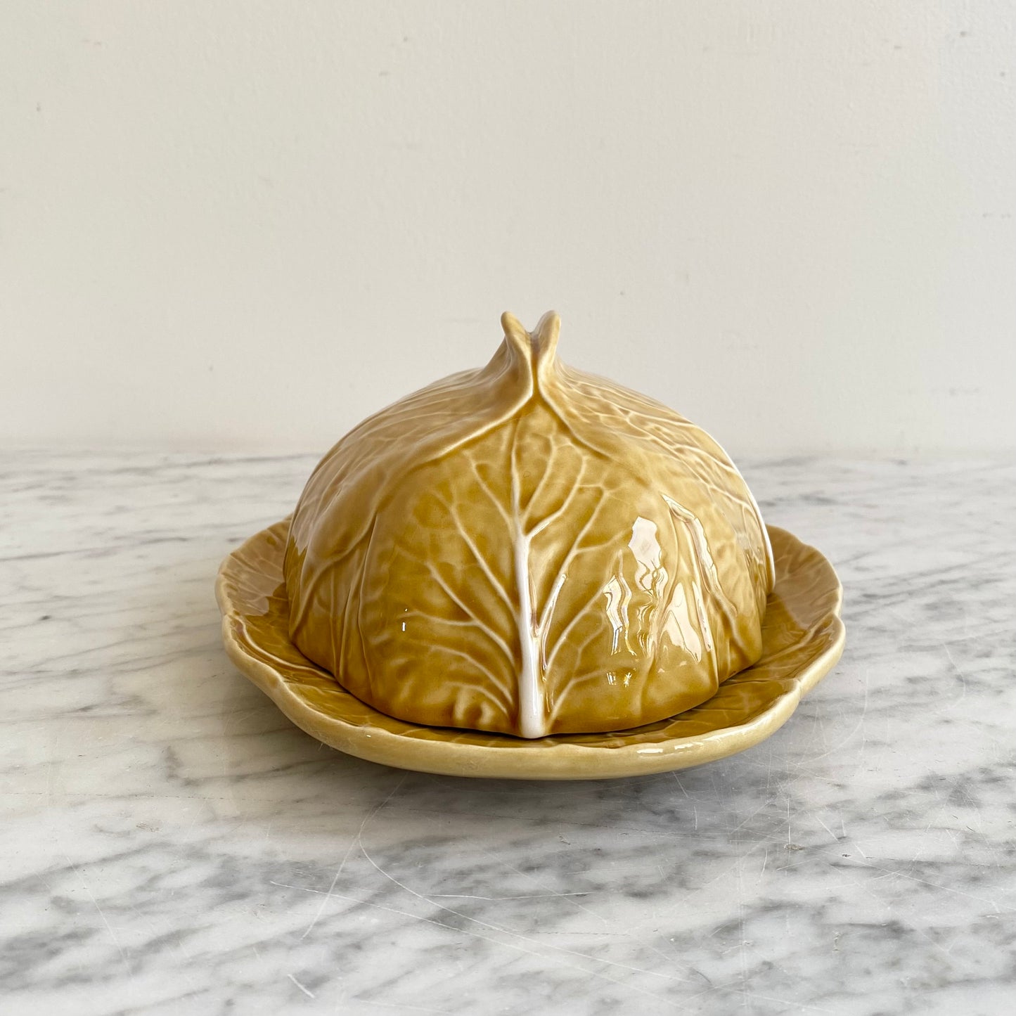 Vintage Covered Dish, Golden Cabbage Leaf