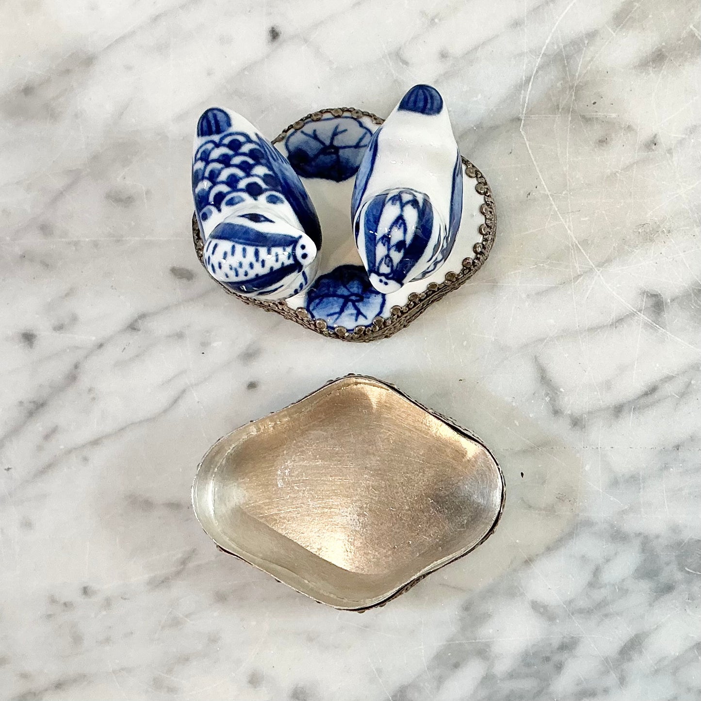 Vintage Blue + White Porcelain Bird Shard Box