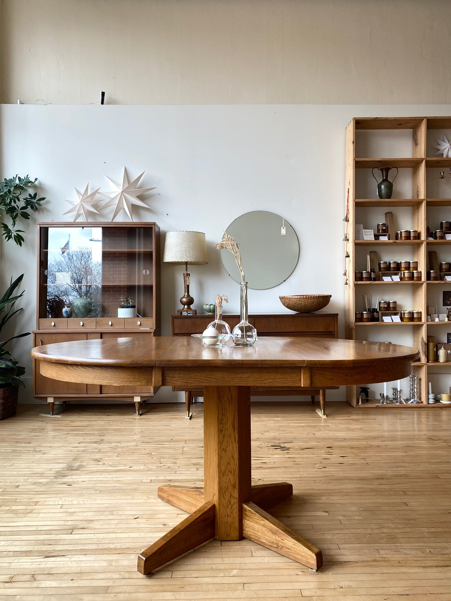 Vintage Oak Dining Table with Pedestal Base