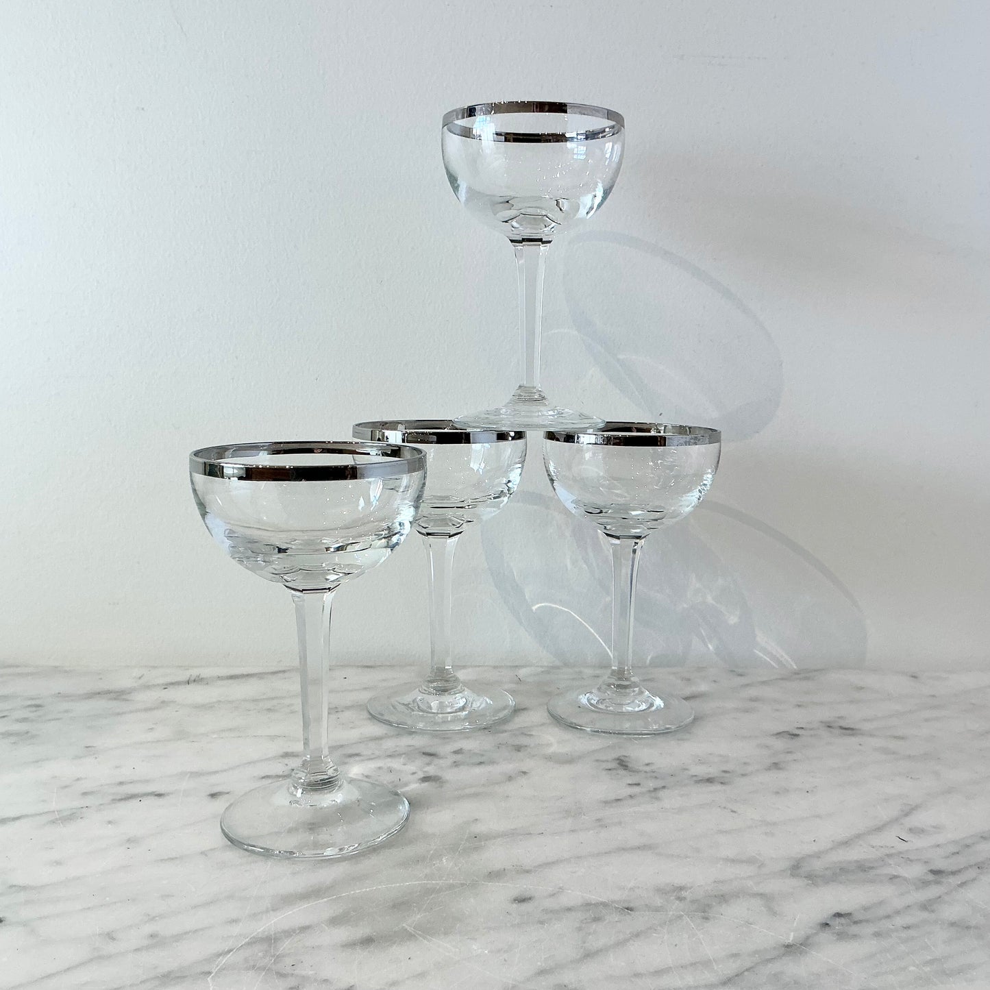 S/4 Vintage Stemmed Glasses with Silver Rim