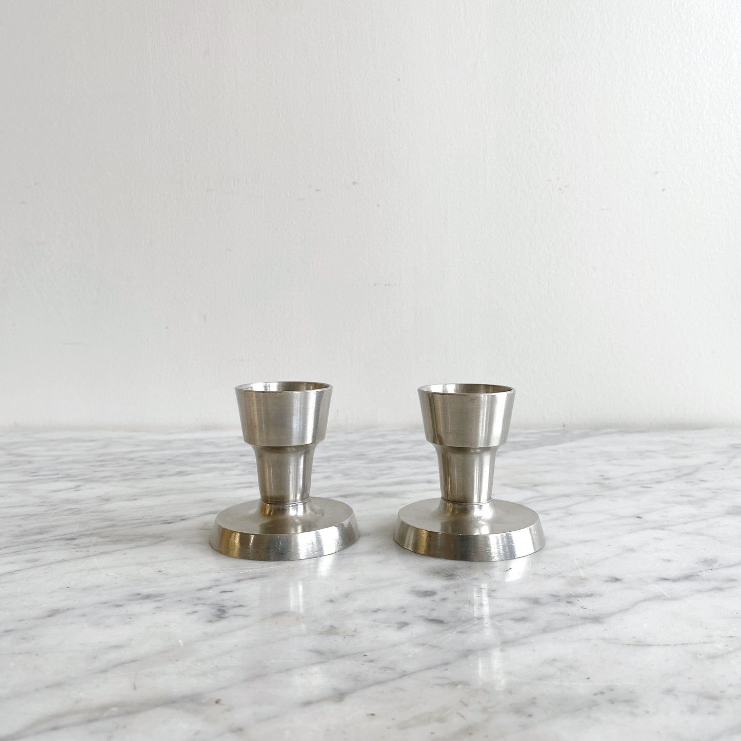 Pair of Vintage Mid-Century Pewter Candle Holders