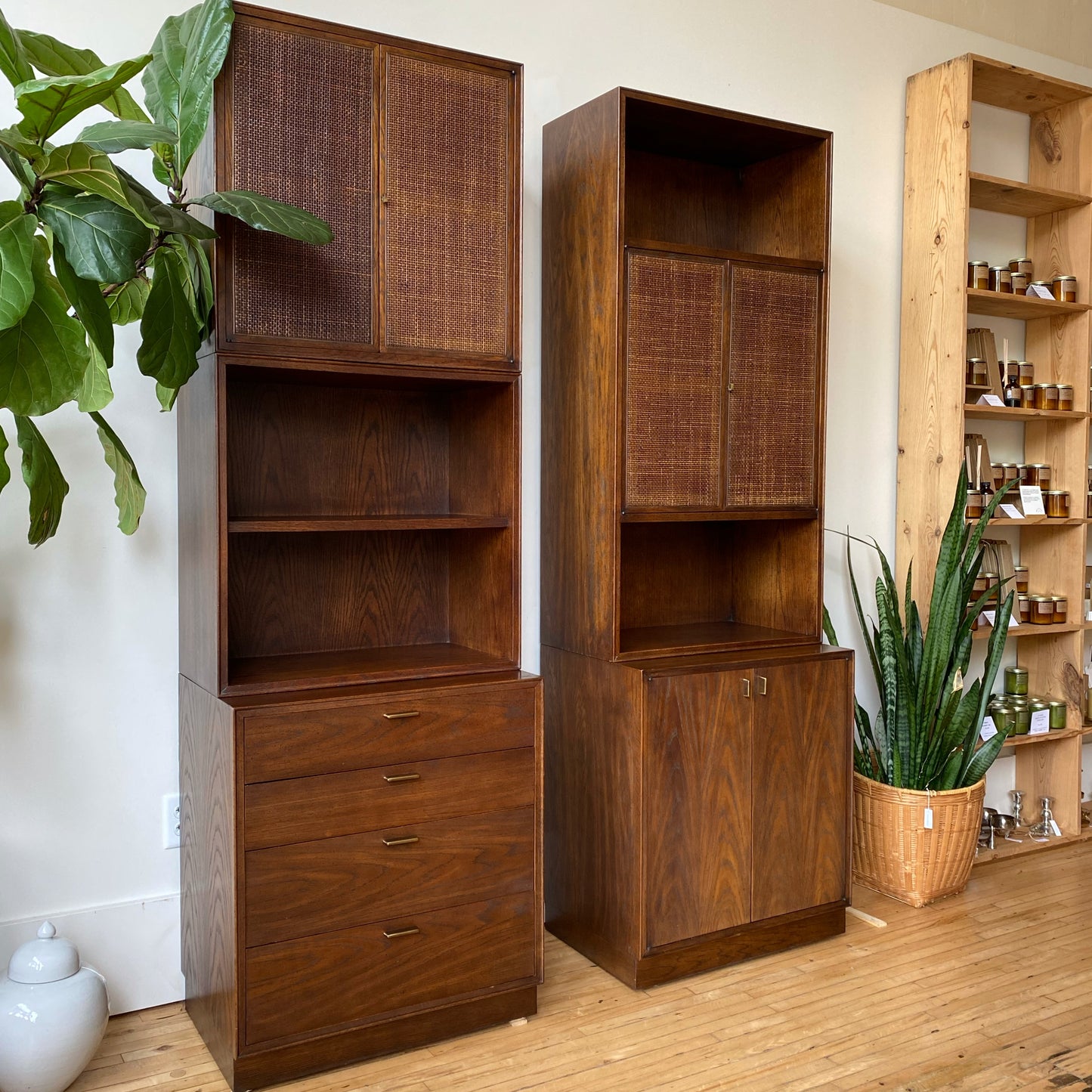 Vintage 2-pc Bookcase with Cane Front Doors