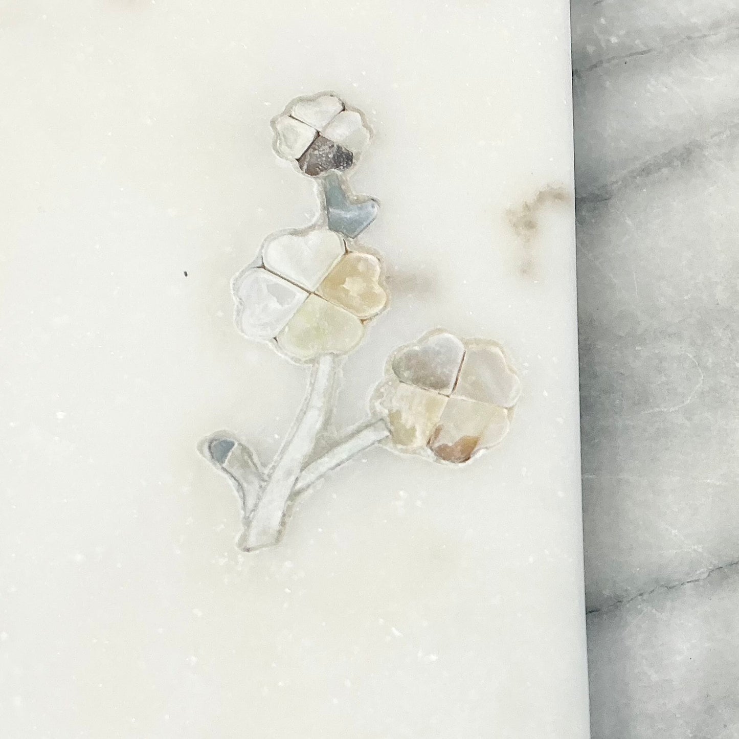 Found Stone Tray with Floral Shell Inlay