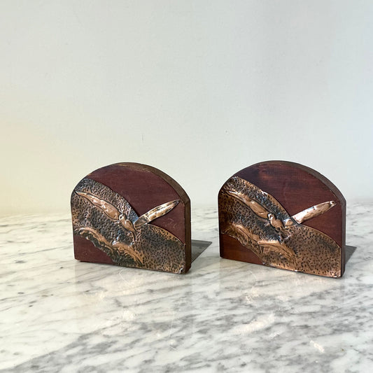 Pair of Vintage Wood + Copper Duck Bookends