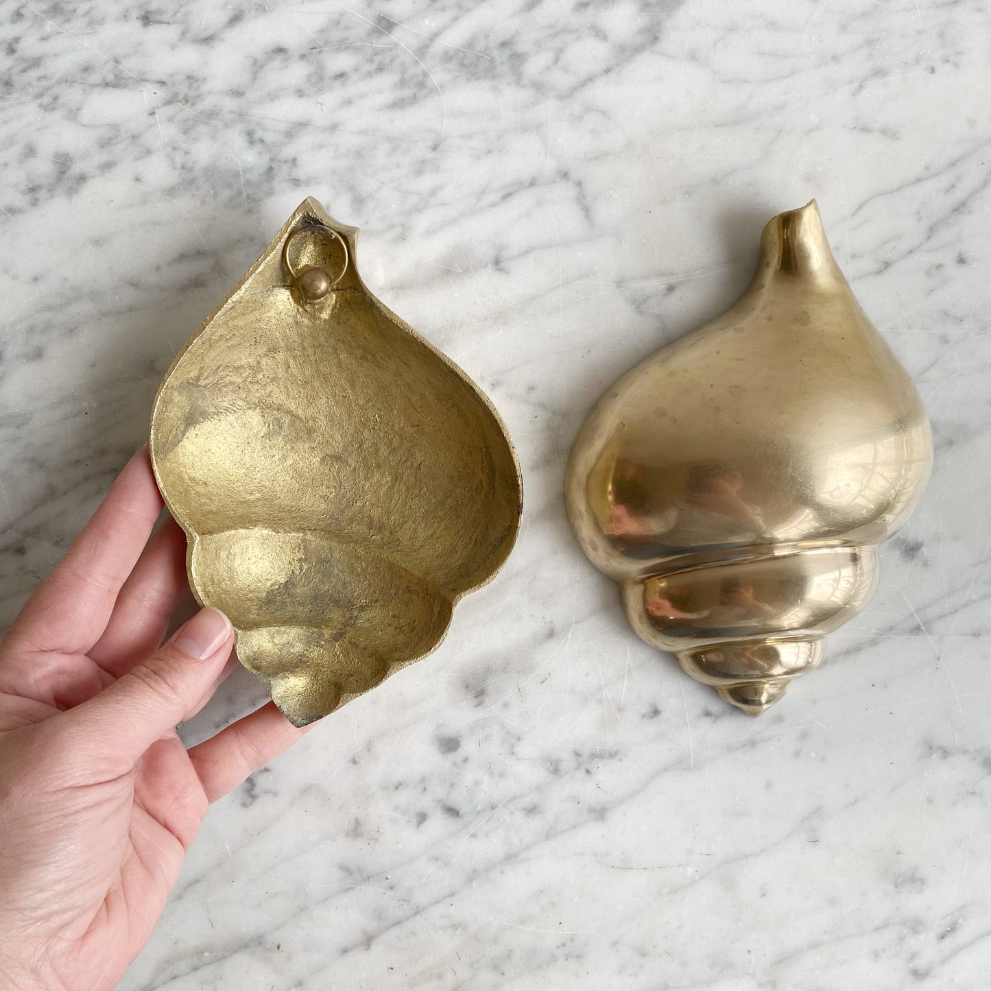 Trio of Large Vintage Brass Seashells