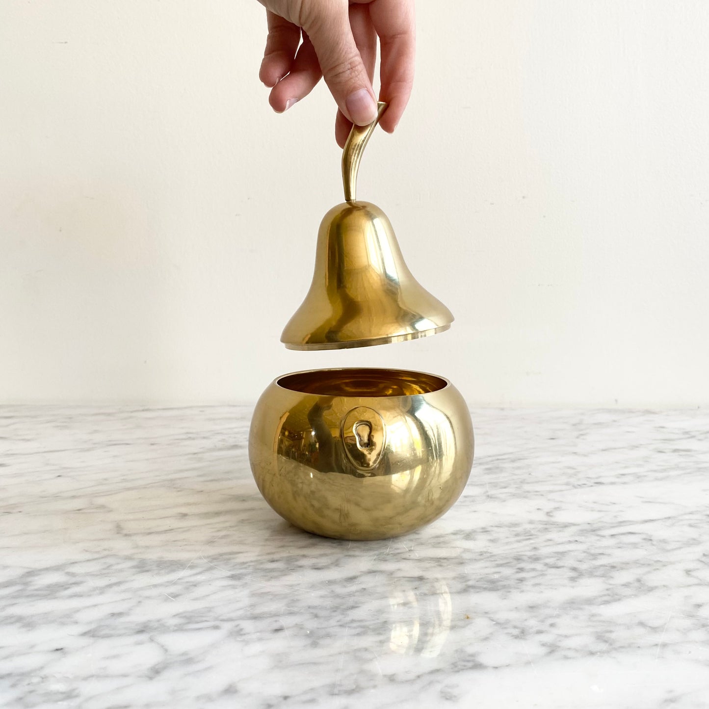 Large Vintage Brass Pear Container