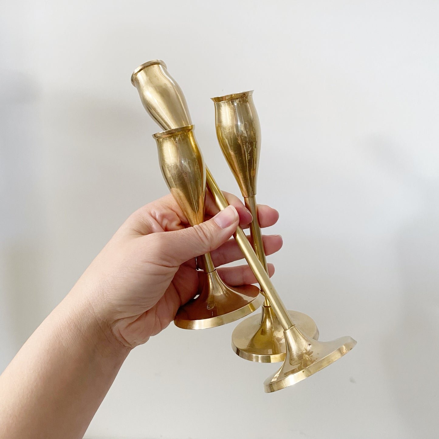 Trio of Vintage Brass Candlestick Holders