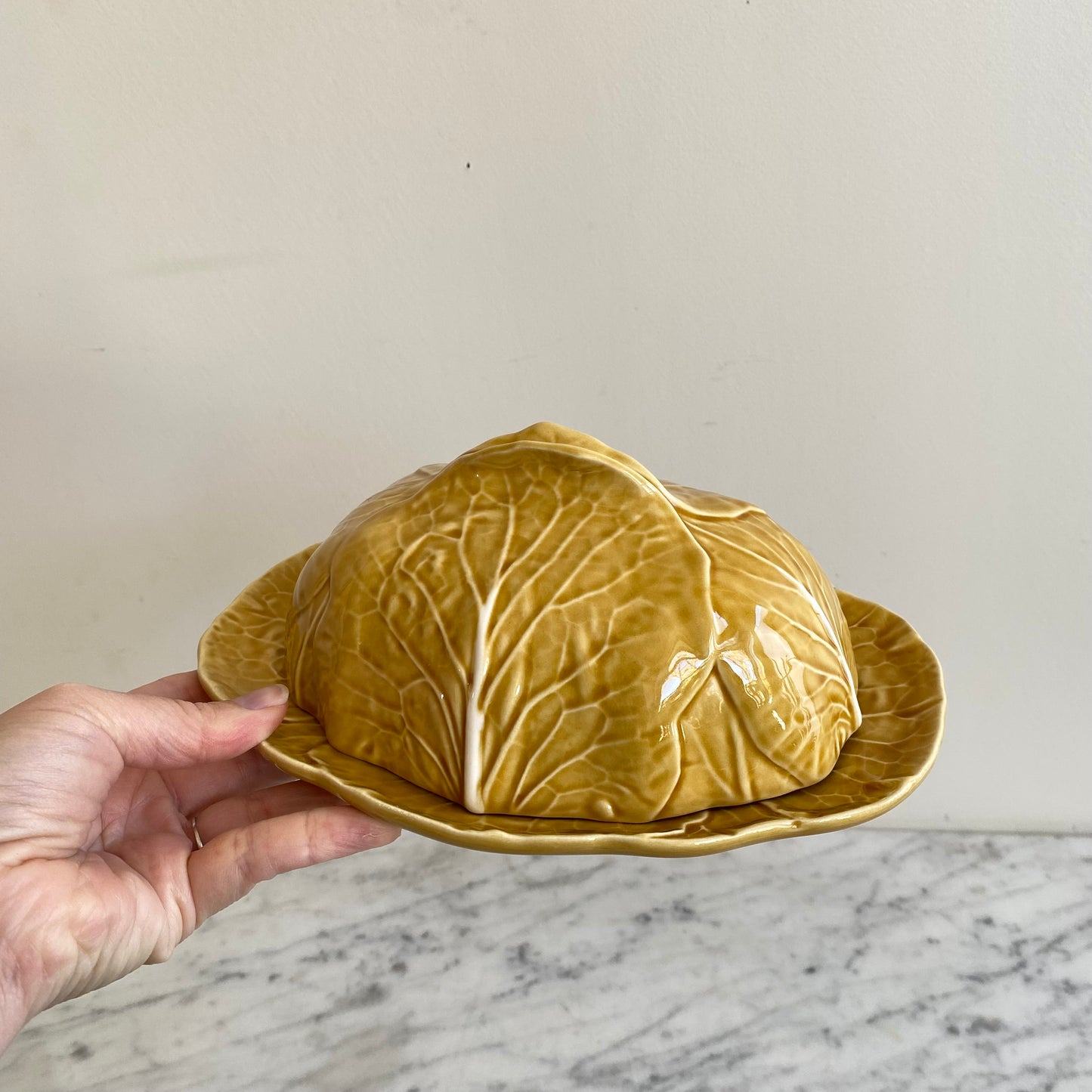 Vintage Covered Dish, Golden Cabbage Leaf