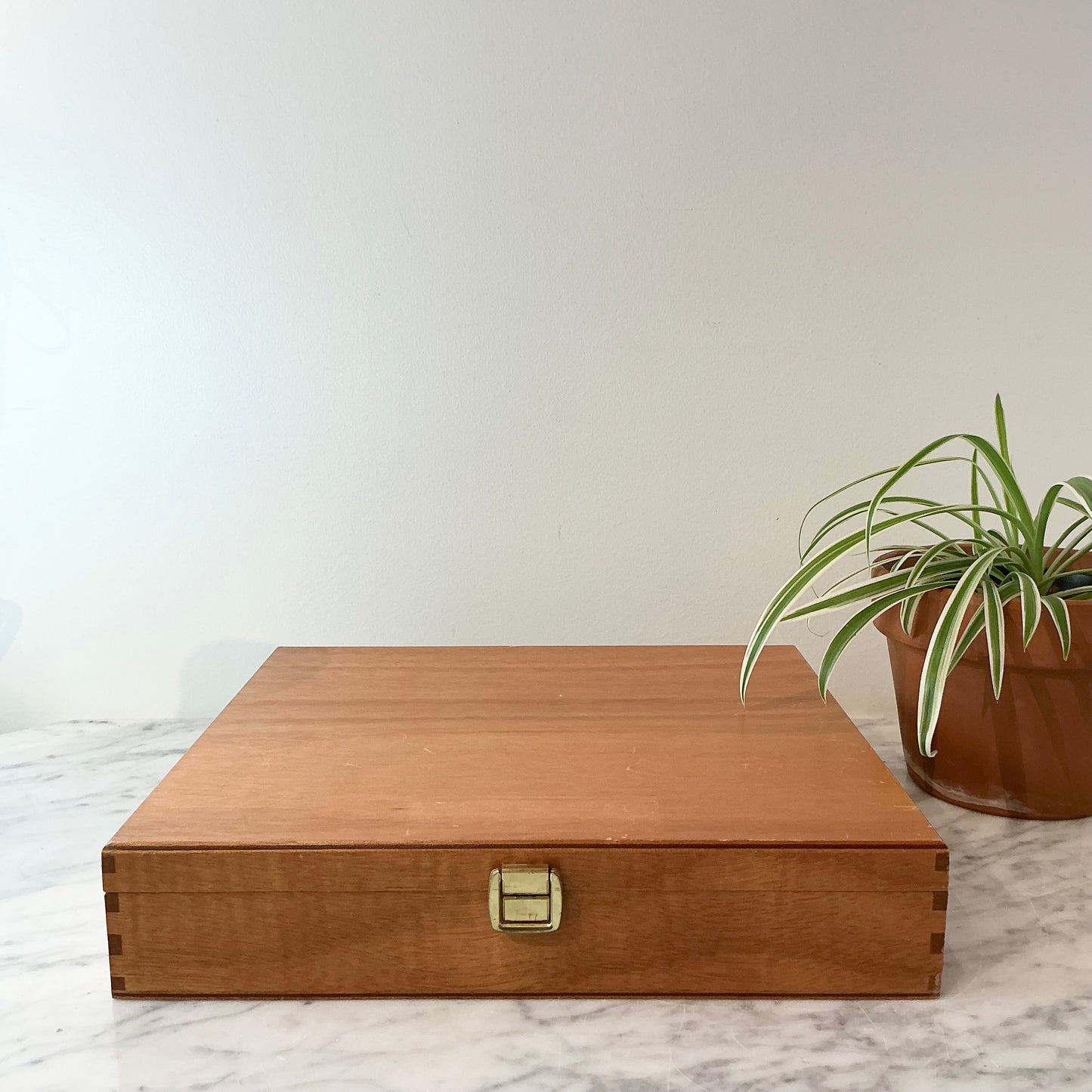 Vintage Wooden Storage Box with Brass Latch