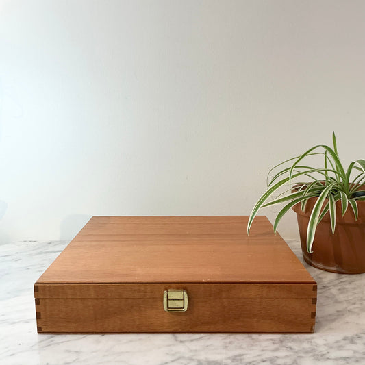 Vintage Wooden Storage Box with Brass Latch