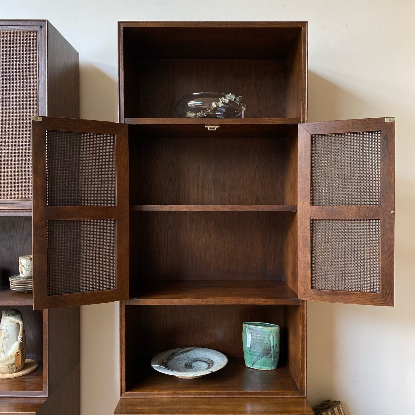 Vintage 2-pc Bookcase with Cane Front Doors