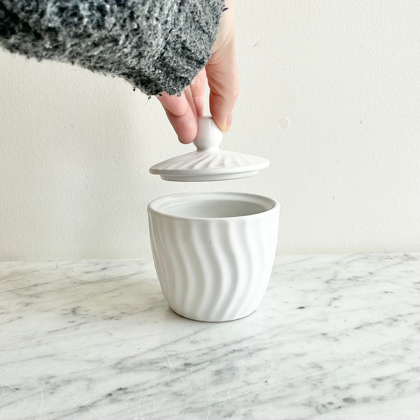 Found White Ceramic Sugar Bowl w/ Lid