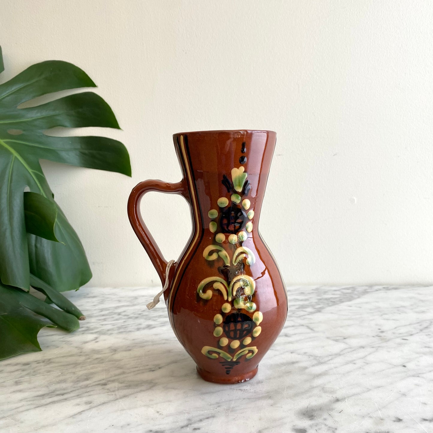Vintage Hungarian Folk Art Pitcher, 8"