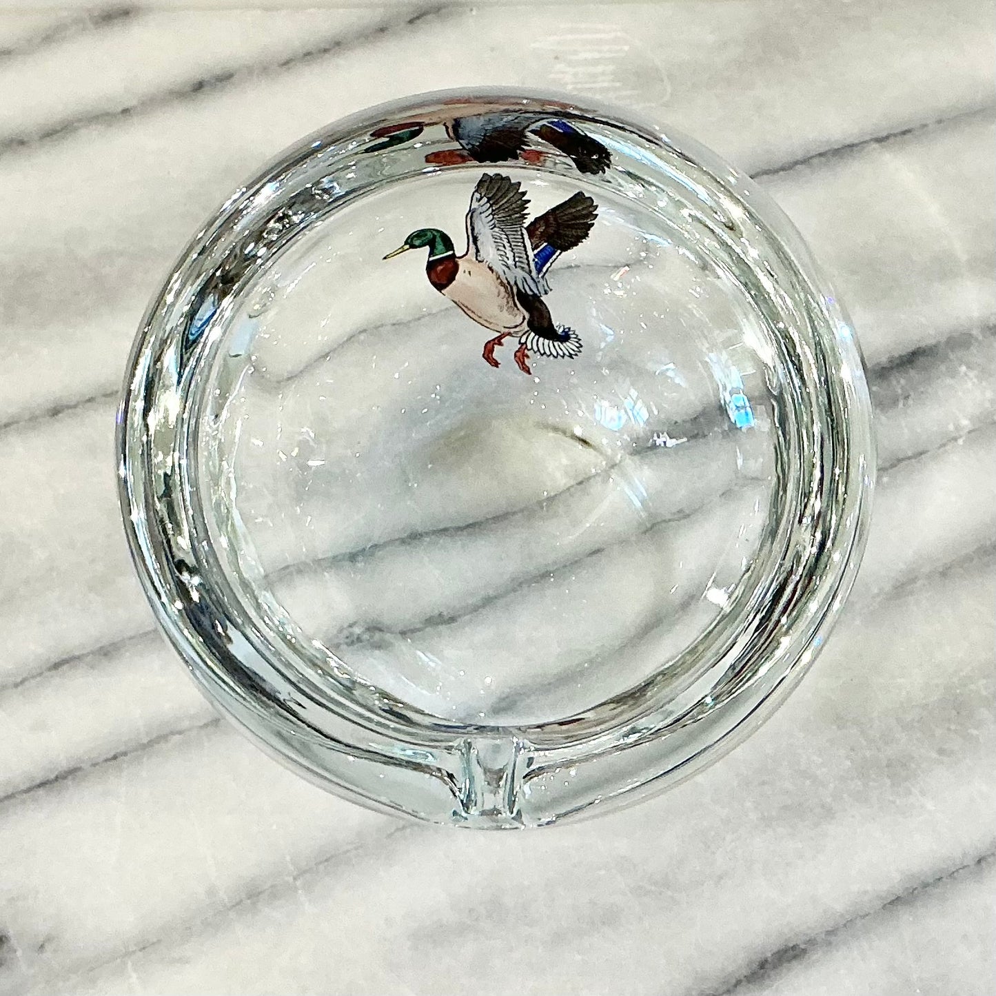 Vintage Chunky Glass Ashtray with Duck