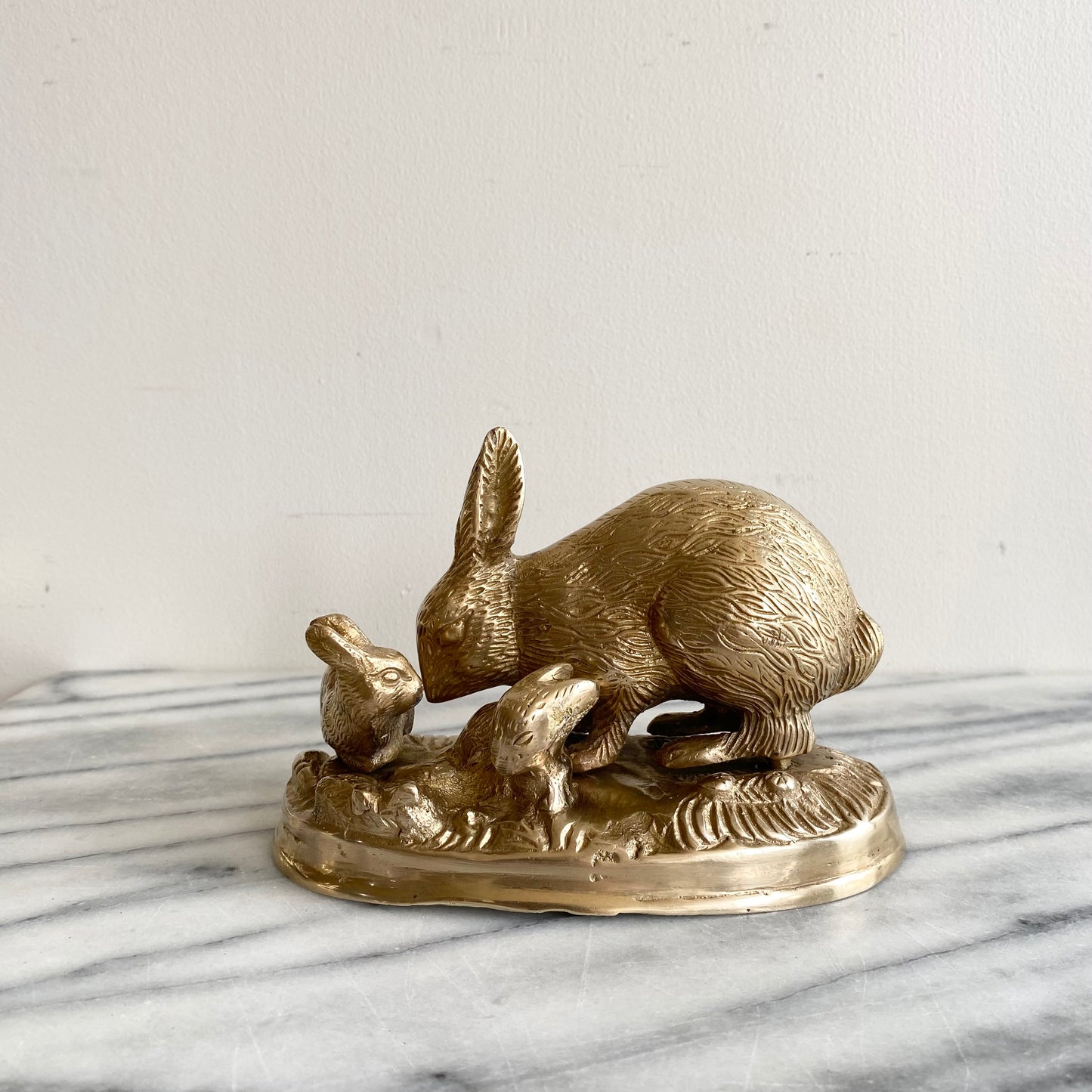 Vintage Brass Rabbit Family, Mama with Babies