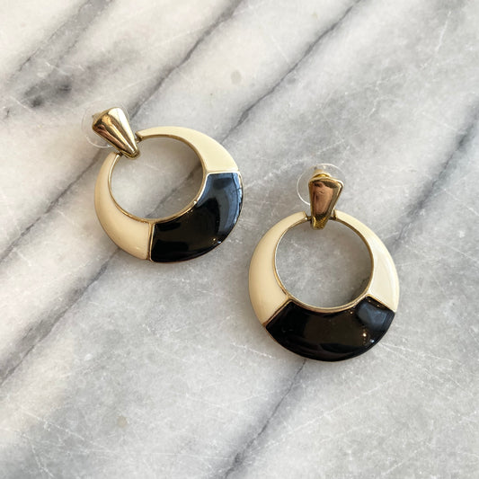 Large Vintage Postmodern Enamel + Gold Earrings