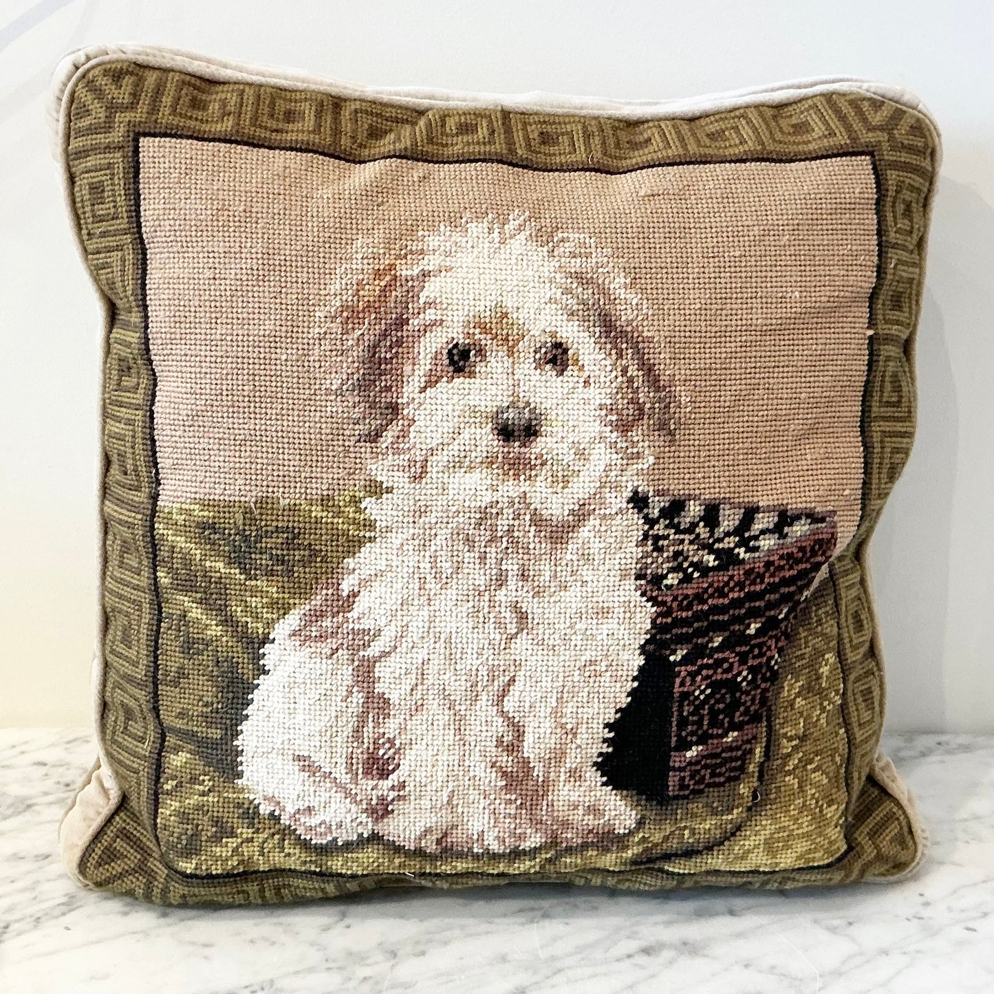 Vintage Needlepoint Dog Pillow