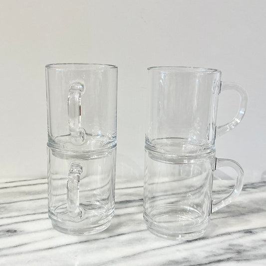 S/4 Vintage Glass Mugs with Handles, France