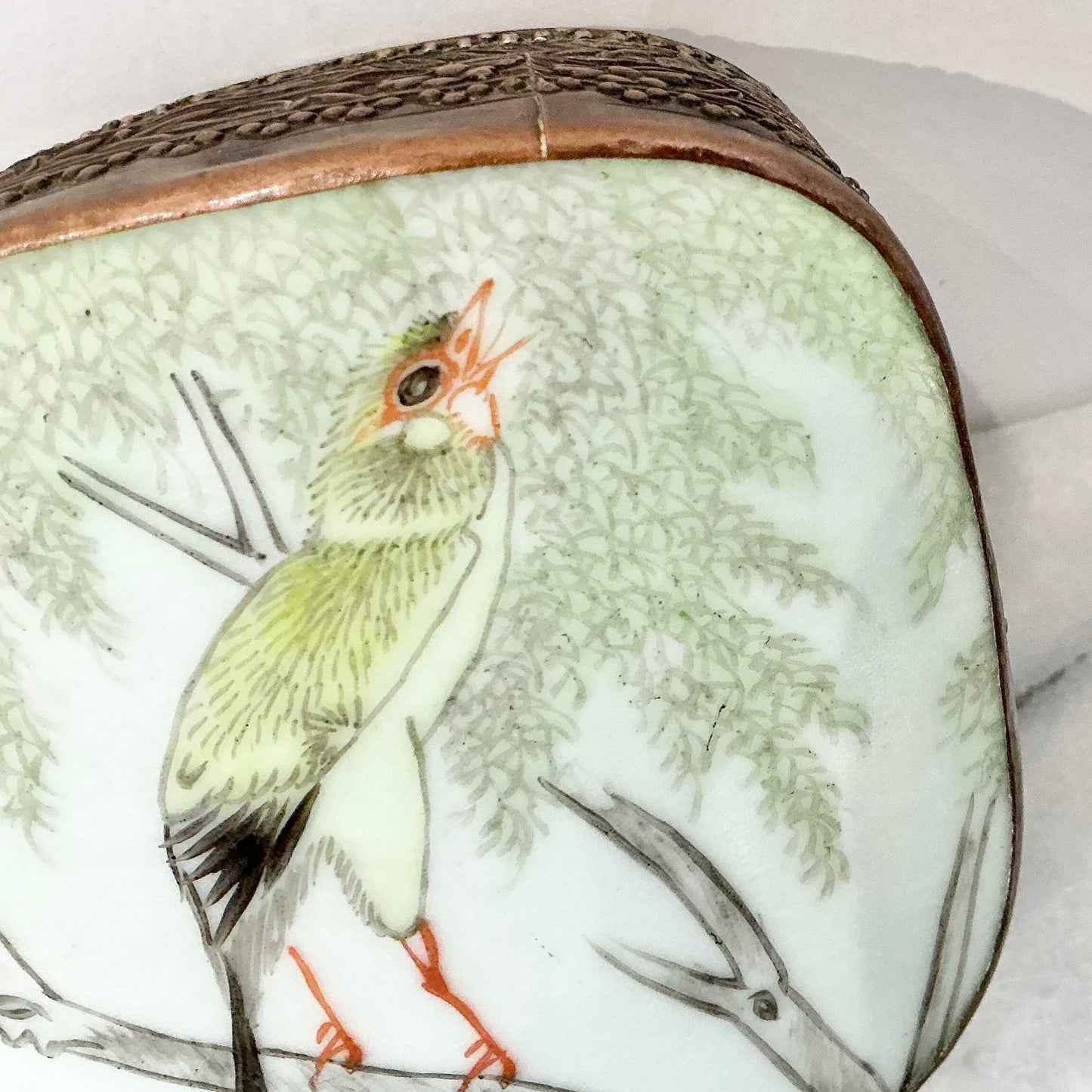 Vintage Porcelain Shard Box with Bird