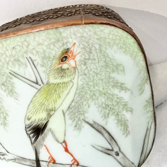Vintage Porcelain Shard Box with Bird