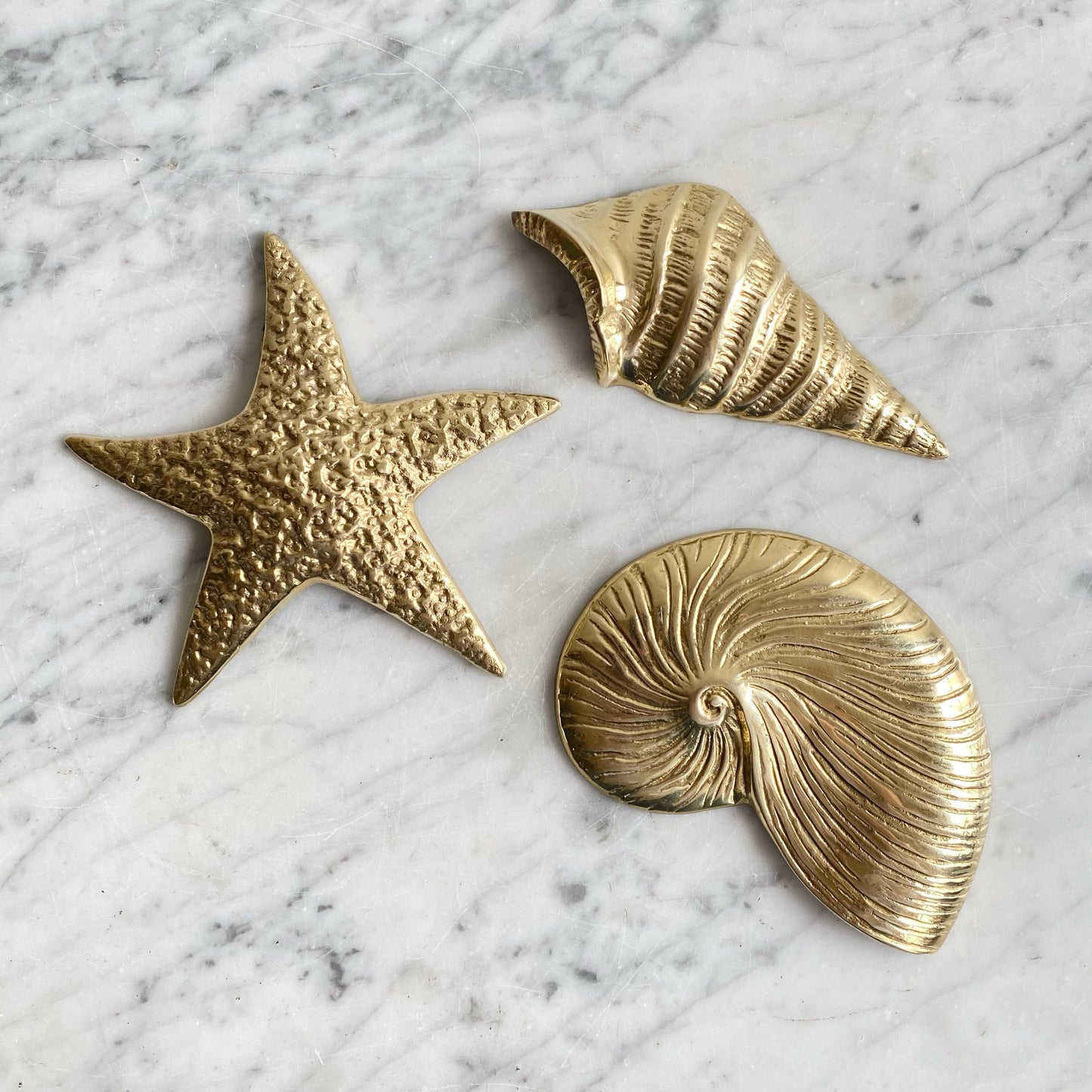 Trio of Vintage Brass Seashells