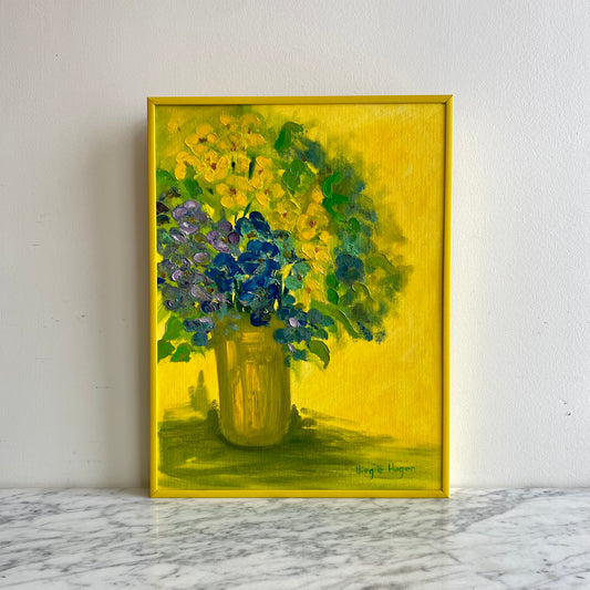 Vintage Original Yellow Flower Painting, Circa 1978