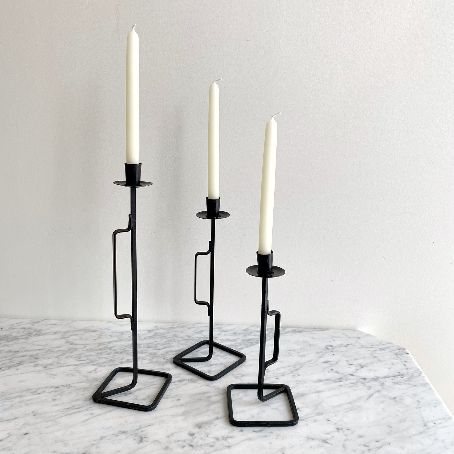 Trio of Slim Vintage Iron Candle Holders