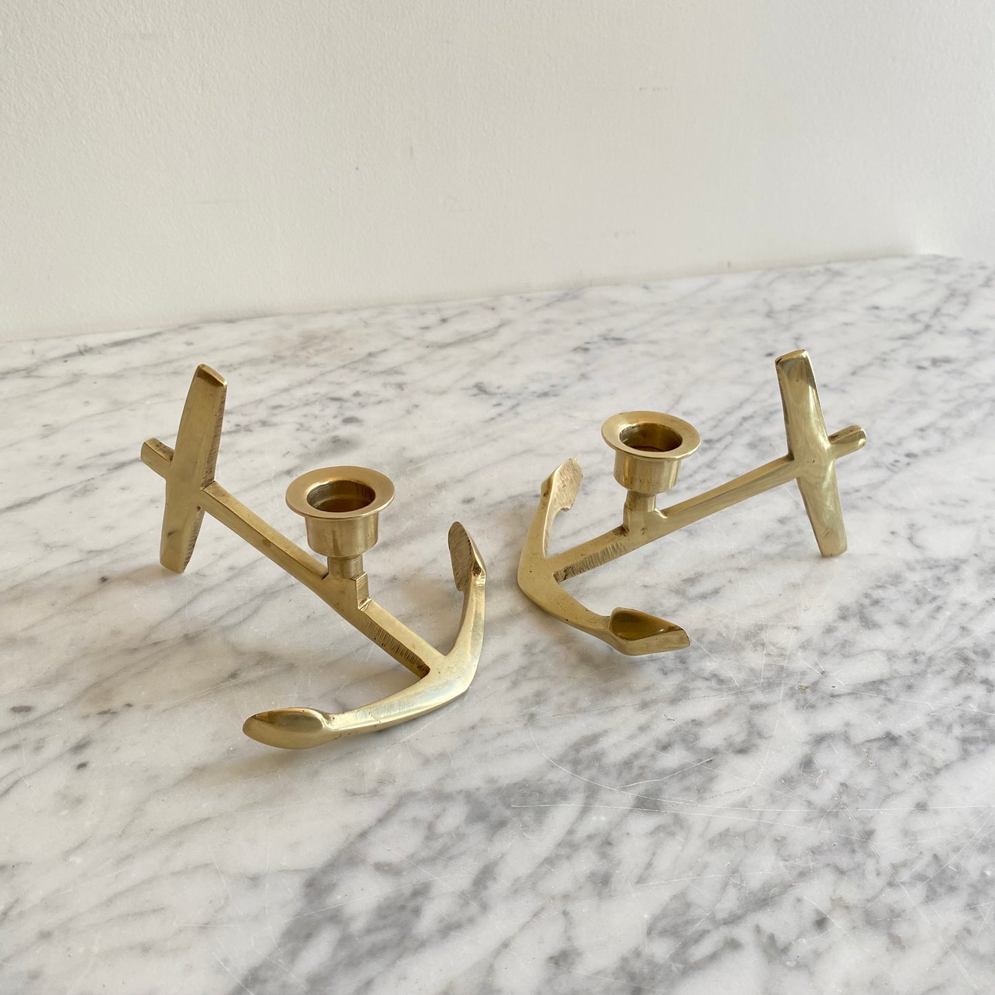 Pair of Vintage Brass Anchor Candle Holders (NAUTICAL COLLECTION)