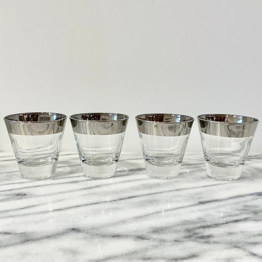 S/4 Vintage Silver Rimmed Shot Glasses