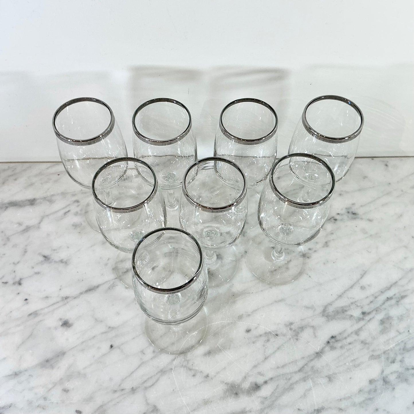 S/8 Small Vintage Silver Rimmed Wine Glasses