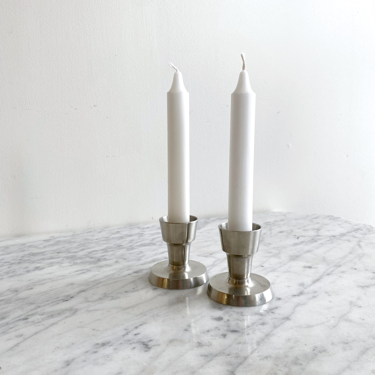 Pair of Vintage Mid-Century Pewter Candle Holders