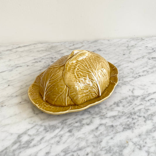 Vintage Covered Dish, Golden Cabbage Leaf