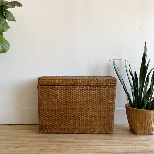 Found Oversized Wicker Chest / Lidded Basket / Console Table