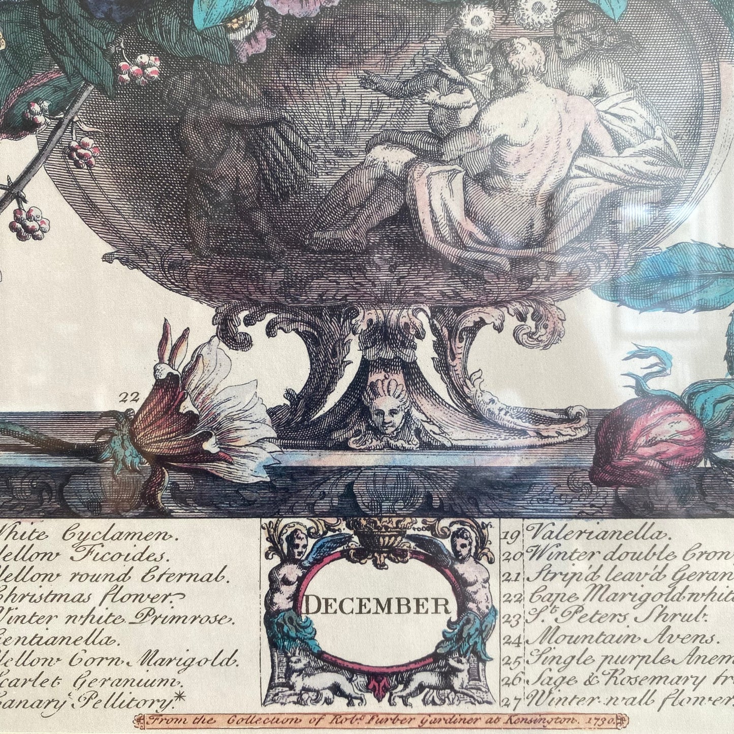 Vintage Framed “December” Flowers Print