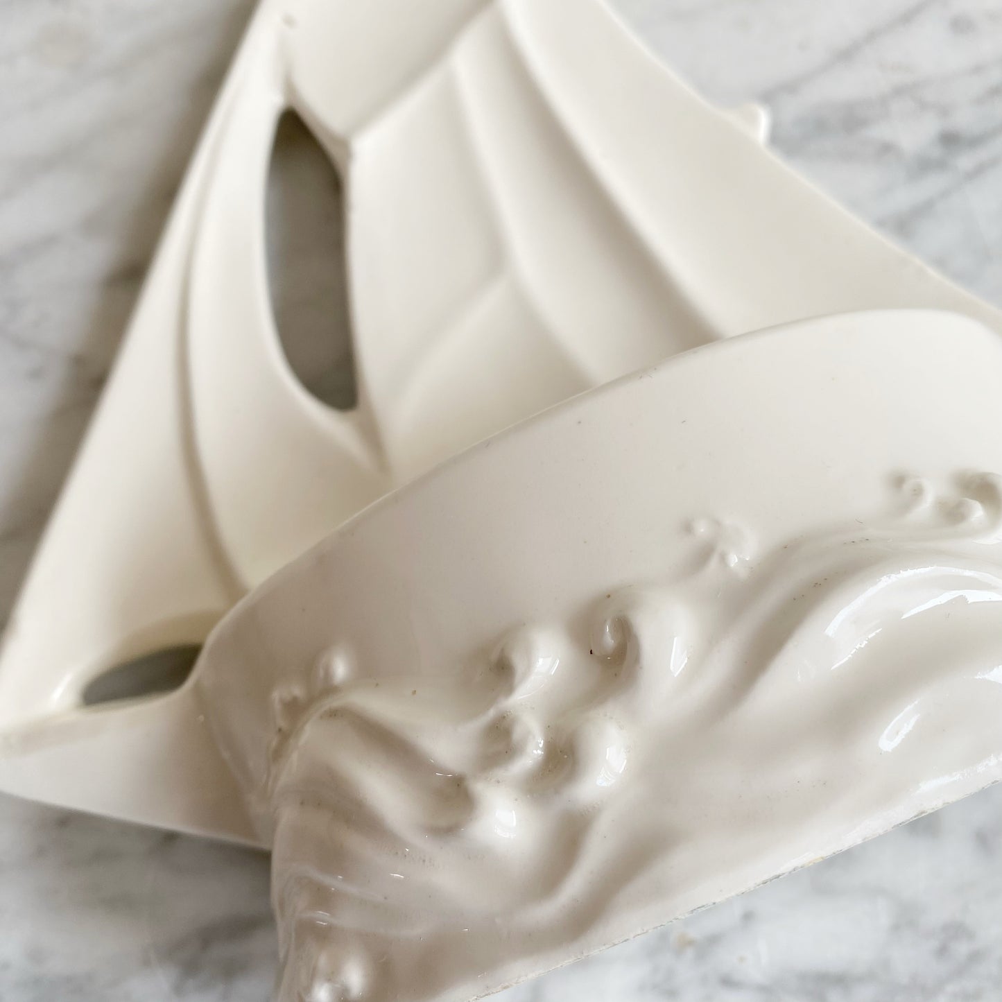 Vintage White Ceramic Sailboat Planter