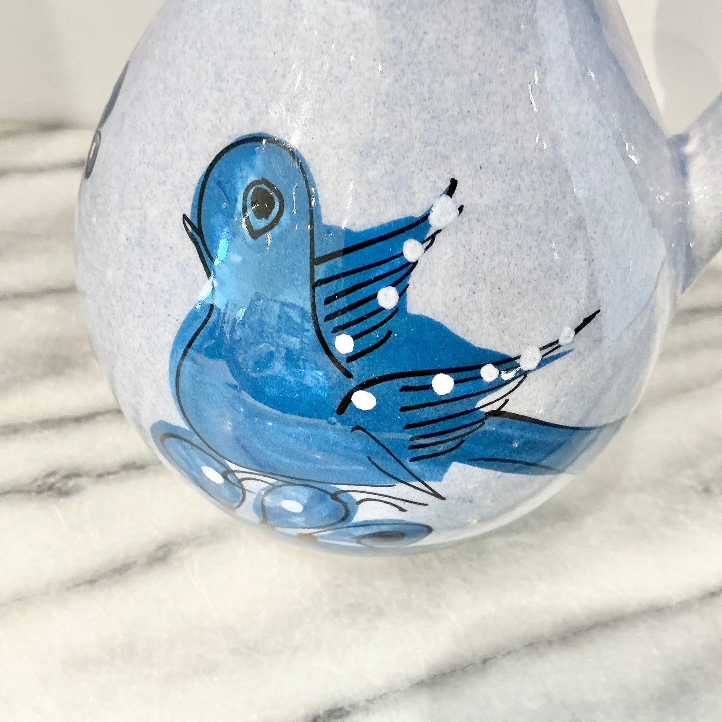 Vintage Blue Hand-Painted Ceramic Mexican Pitcher