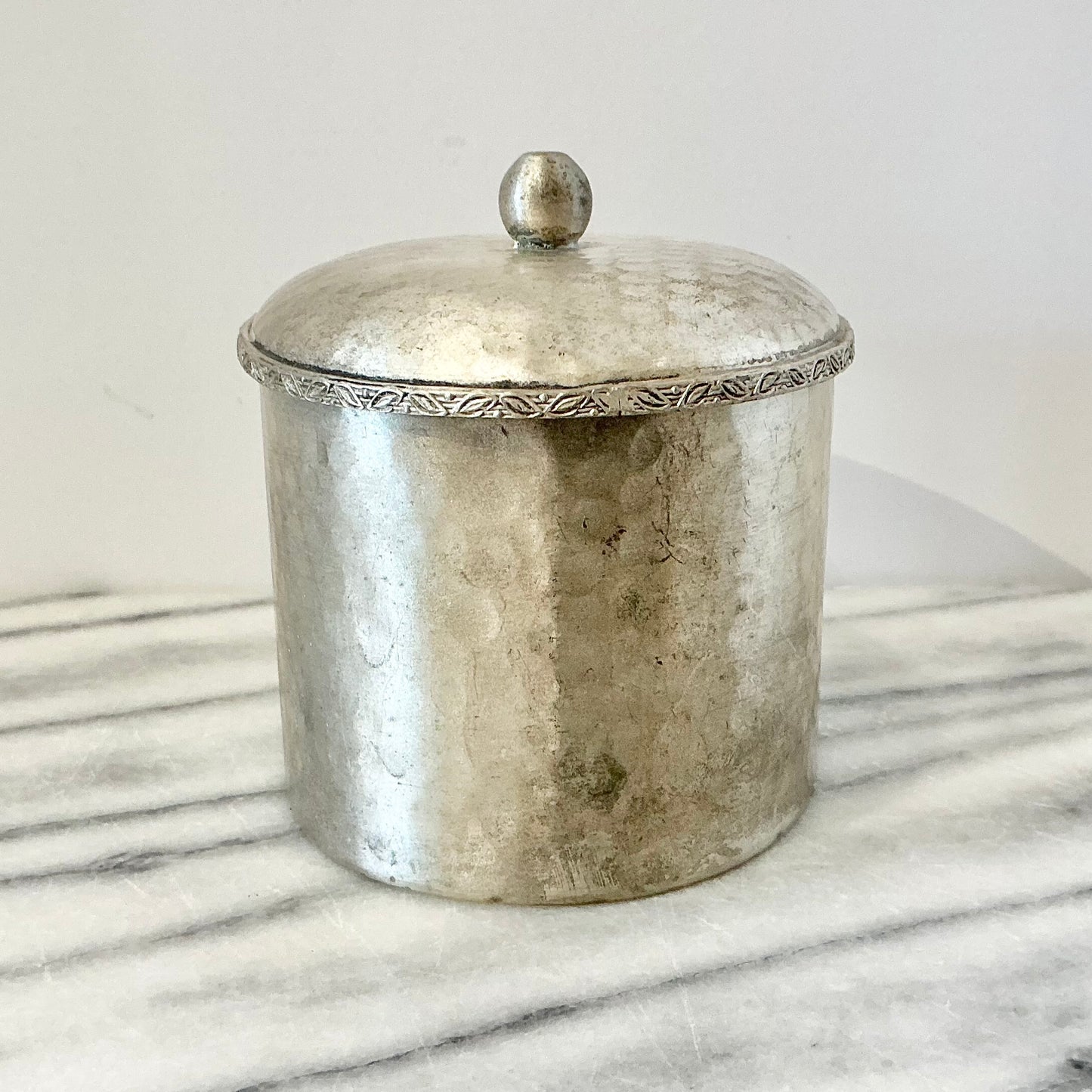 Vintage Handcrafted Silver Container with Lid