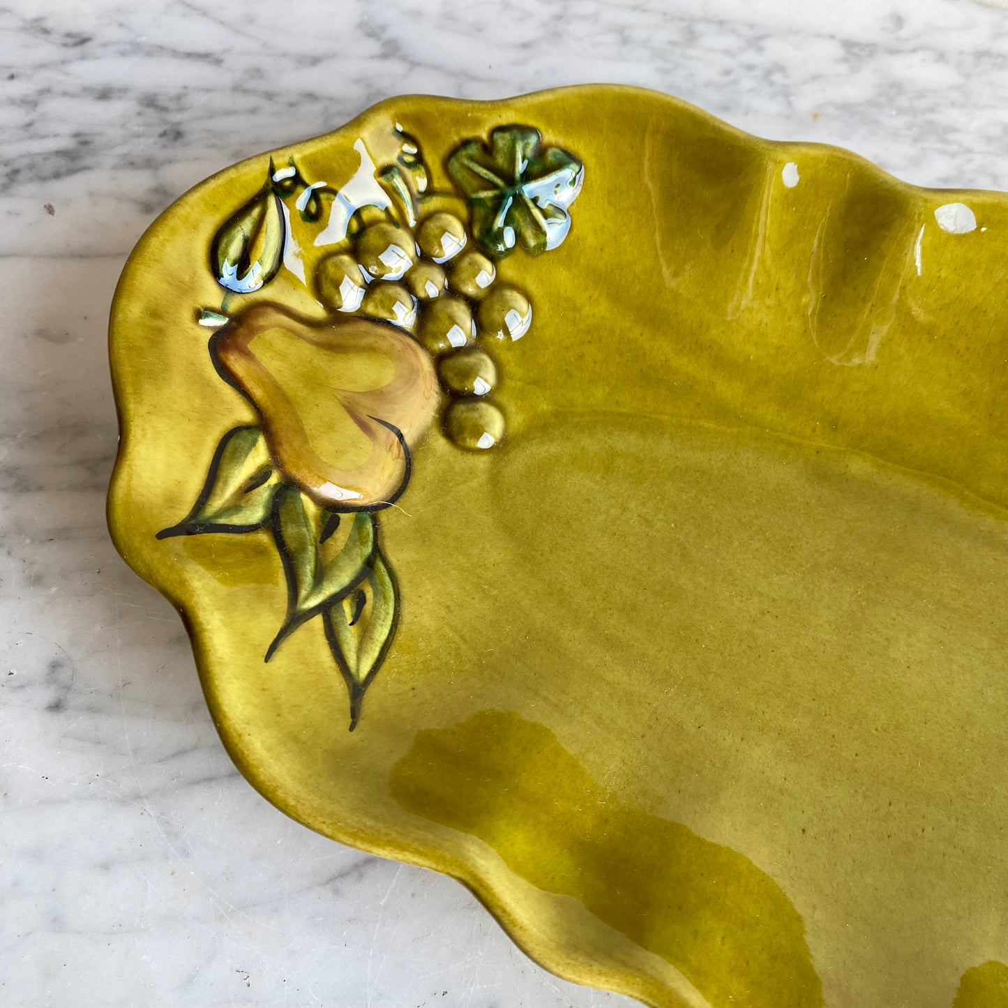 Vintage Chartreuse Ceramic Platter with Fruit