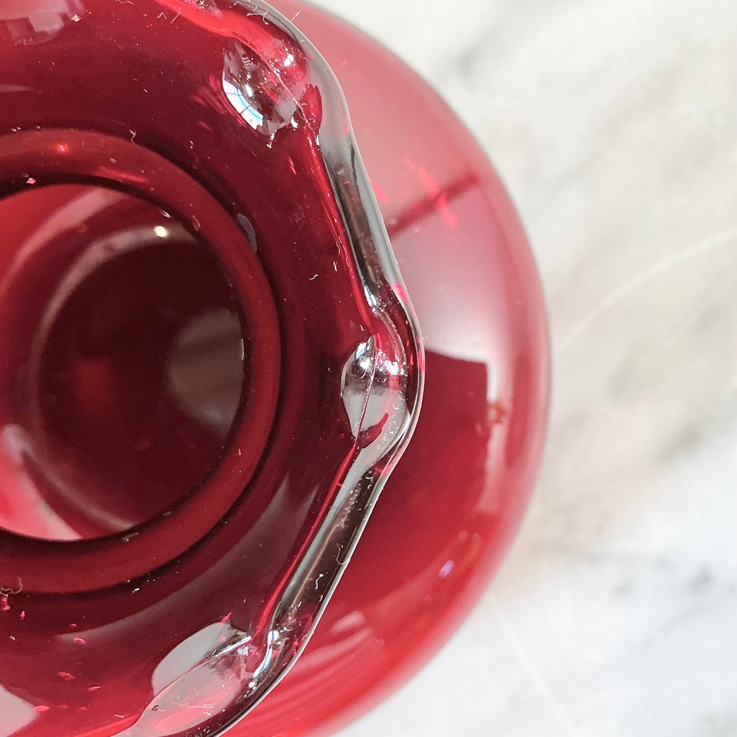 Vintage Ruby Red Vase with Lacy Edge