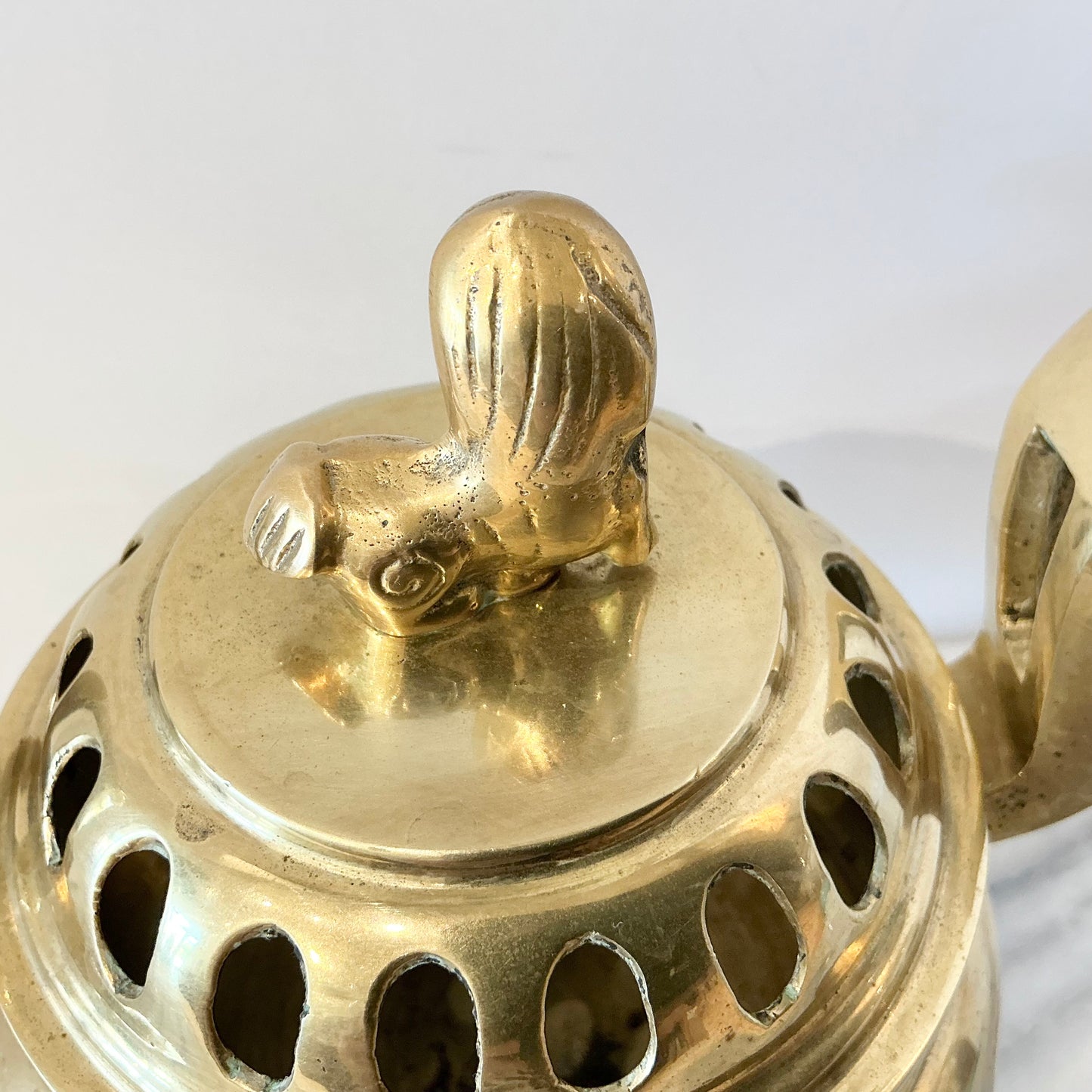 Large Vintage Brass Incense Burner with Foo Dog