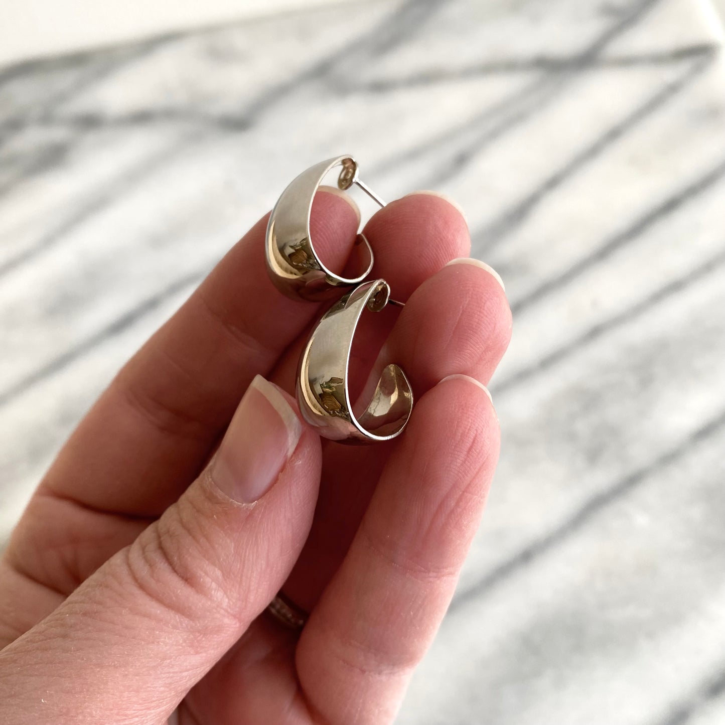 Vintage Polished Silver Hoop Earrings